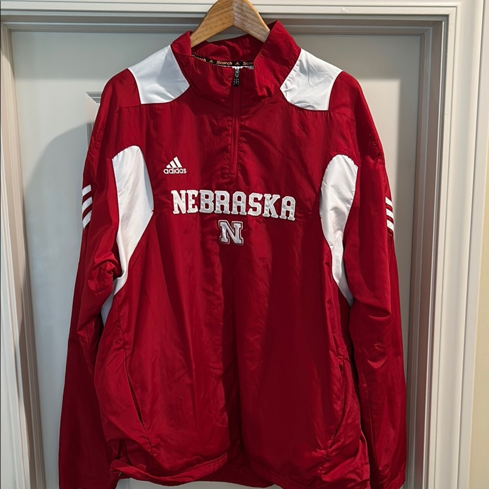 Vintage Adidas Climaproof Nebraska Red and White Pullover. Excellent condition.